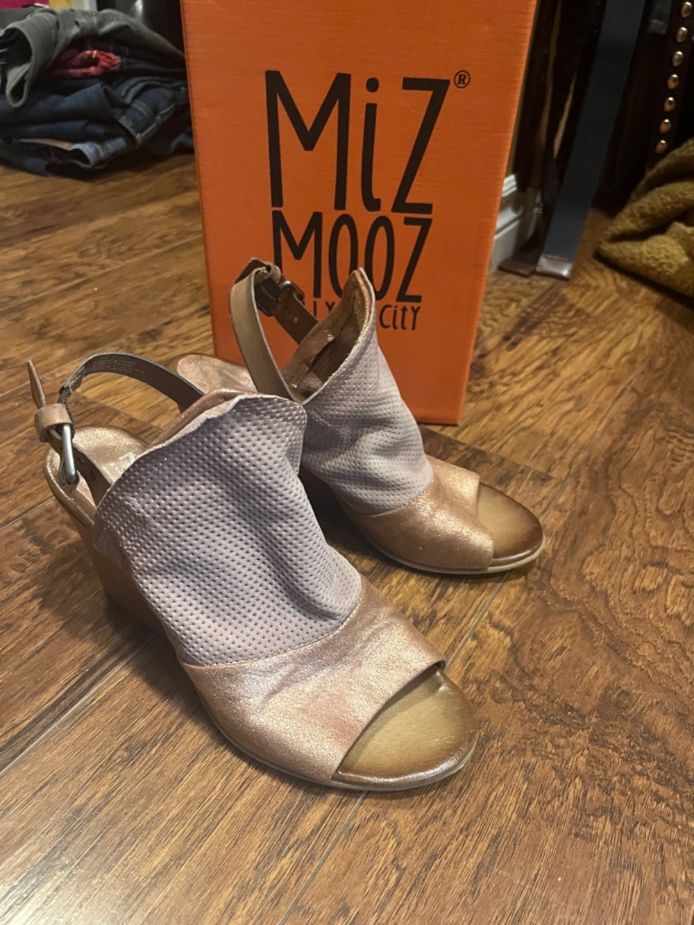 Miz Mooz Metallic Bronze and blush pink Open-Toe Slingback Heels